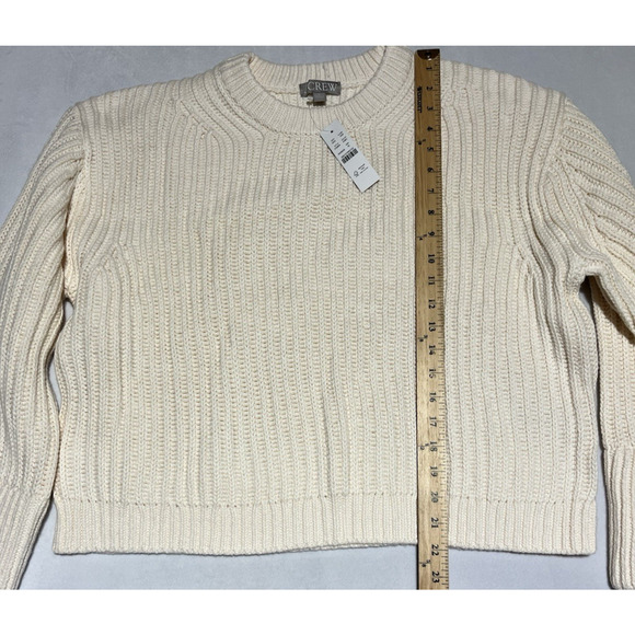 J Crew Heritage Cotton Fisherman Crewneck Sweater Womens XL Natural Cream Crop - Picture 4 of 6